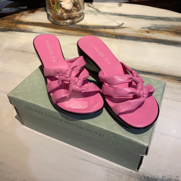 DAMIANI'S Italy Sandals Shoes Platform Wedge Heels Double Knotted Pink Sz 7 - Picture 3 of 9